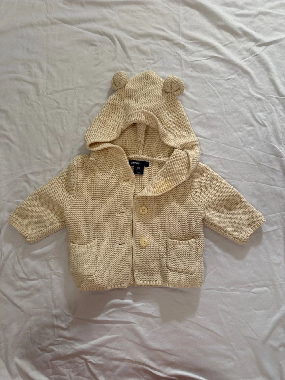 GAP Cream Knit Hooded Baby Cardigan with Bear Ears